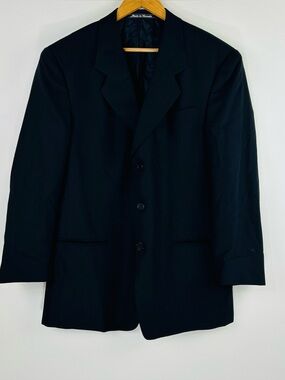 Mani Mens Three Button Notched Lapel Classic Wool Blazer Jacket Black 40R
